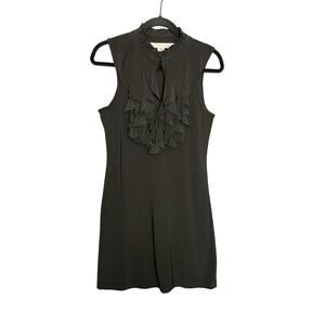 AA Studio Y2K Ruffled V-neck Sleeveless Black Sheath Dress Women Size Medium LBD